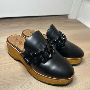Kelsi Dagger‎ Brooklyn  Black Sip On Glog  Chain Leather Clog Size 6